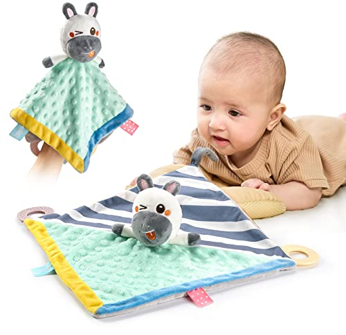 Zebra Baby Sicherheitsdecke,Baby Neugeborene Tröster Decke Spielzeug,Baby Decken Schlafsicherheits spielzeug mit Beiß,Weiche Berührung Tag,Plüschtier Spielzeug Geschenk für Kleinkind 3,6,9,12,Monate