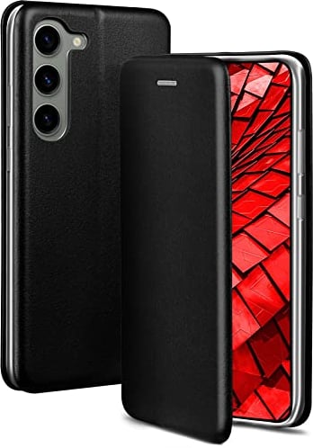 ONEFLOW Étui de protection à rabat pour téléphone portable Samsung Galaxy S23 avec compartiment pour cartes, fonction appel - Aspect cuir - Avec bumper en silicone - Noir