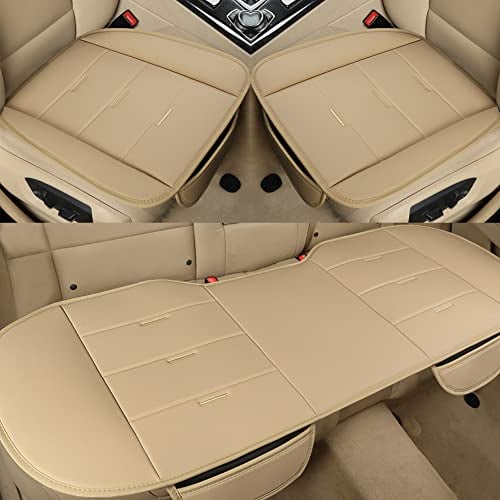 Black Panther sitzauflage Auto, umfassen Vordersitz Abdeckung und hintere Sitzbank Abdeckung, Universal PU Leder Sitzschoner passen 90% Fahrzeuge (Beige)