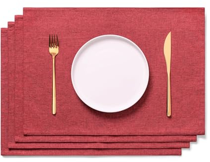 AOKSUNOVA Tischset Stoff Weinrot 4er Set Platzset Bordeaux Rot Platzdeckchen Baumwolle 33 x 48 cm
