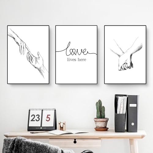 Trayosin 3er Premium Poster Set, Hand in Hand Bilder, Moderne Wandkunst Wandbilder, Wandposter Posterset, Deko für Wohnzimmer Schlafzimmer ohne Rahmen (21x30cm)