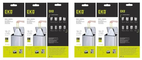 EKO Size D Bin Liners For Kitchen Bins - Extra Strong with Drawstring Tie Handles - 18-21 Litre Capacity - 20 Bags, White (Pack of 2)