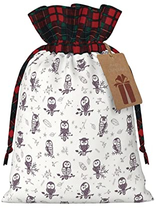WURTON Geschenktüte mit Eulen-Motiv und Ästen, mit Kordelzug, Weihnachtsgeschenktüten