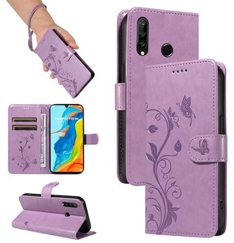 SRISHP Cover per Huawei P30 Lite, Magnetica Cover a Libro con Slot per Schede, Custodia in PU Pelle Portafoglio per Huawei P30 Lite, Viola