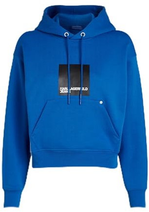 KARL LAGERFELD JEANS, Sweat À Capuche Femme avec Logo Encadré, Coupe Classique, Bleu, M