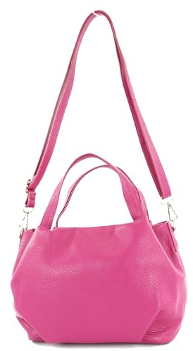modamoda de T218 Damen Leder Henkeltasche Tragetasche Schultertasche handmade in Italy, Farbe:Pink/Metall Gold