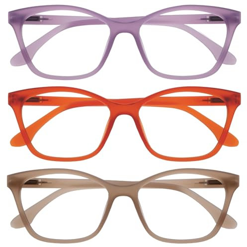 OPULIZE KAT Lesebrille - 3er-Pack - Cat-Eye Katzenaugen-Fassung - Lila, Orange, Taupe - Herren & Damen - Federscharniere - RRR59-5GU - +3.00