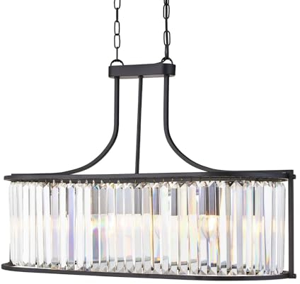 Licht-Erlebnisse Pendelleuchte Kristall 78 cm lang H: max. 1,5 cm verstellbar für 5x E14 Jugendstil Metall Glas Hängeleuchte Esstisch Hängelampe Wohnzimmer