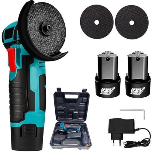 Mini Smerigliatrice con Valigetta, Flex, Wireless, 12V, 76MM, 19500RPM, Mini Smerigliatrice Doppia Batteria, per Taglio, Potatura, Angolare, Protezione Disco, Taglio Perfetto + Guanti Omaggio