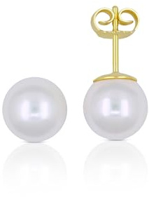 MUAU Schmuck Ohrstecker Gelbgold 750/18K Akoya Perle 8.5-9mm- Premium Echtschmuck für Damen und Herren