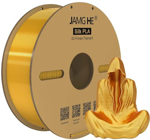 JAMG HE Silk PLA Filament, 1KG Silk PLA Filament for 3D Printer 1.75mm Dimensional +/- 0.02 Accuracy Silk Printing Spool for Fine Detail Artistic Printing (Golden, 1KG)