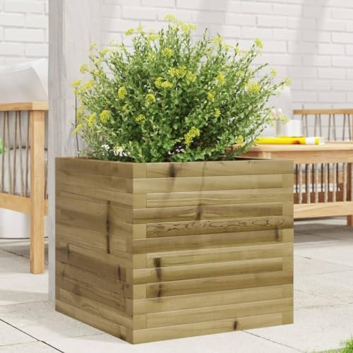 Tino Tech Fioriera 50 x 50 x 45,5 cm, in legno di pino, aiuola, fioriera da giardino, fioriera da balcone, colore marrone