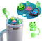 Name Plate for Stanley Cup Accessories, Luminous Frog Panda Cow Cup Lid with Silicone Straw Cover Cap, DIY Lid Topper Replacement