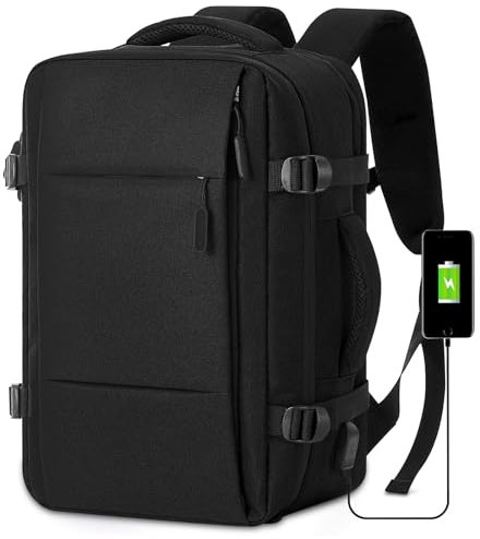 FIORETTO für Ryanair Handgepäck Rucksack 40x20x25 Klein Reiserucksack für Flugzeug Reise Rucksack Travel Backpack Carry on Luggage Schulrucksack mit Separatem 14-Zoll-Laptopfach Herren Damen Schwarz