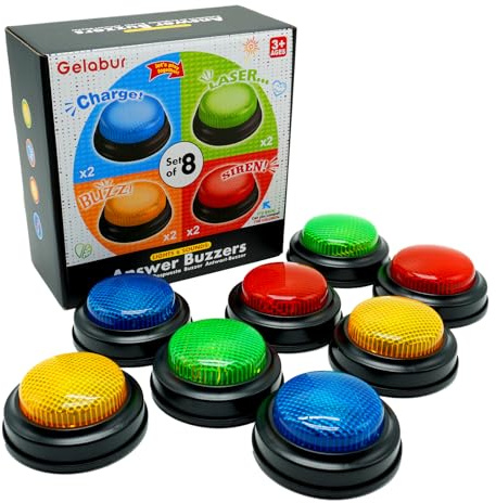 Gelabur 8er-Pack Buzzer für Quizspiele, Antwort-Summer für Klassenzimmer, Familienfeud-Gefahren-Summer, Spiel-Summer mit Lichtern und Sound für Klassenzimmer, Spielshow-Summertasten