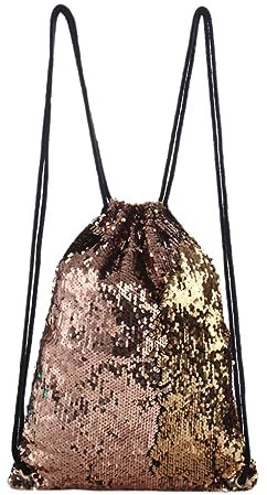 SAFIGLE Fashion Pailletten Rucksack Damen Glitzer Drawstring Sporttasche Outdoor Strandtasche Reisetasche Hellgold Leicht Und Vielseitig Für Tanz Freizeit Und Reisen Geeignet