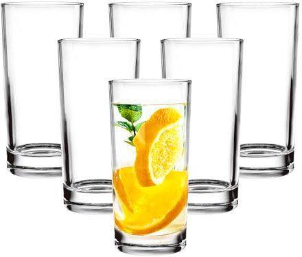 binsakao Set di 6 bicchieri highball con base pesante, bicchieri trasparenti per acqua, succhi, cocktail, vino, birra e whisky, 277,8 g
