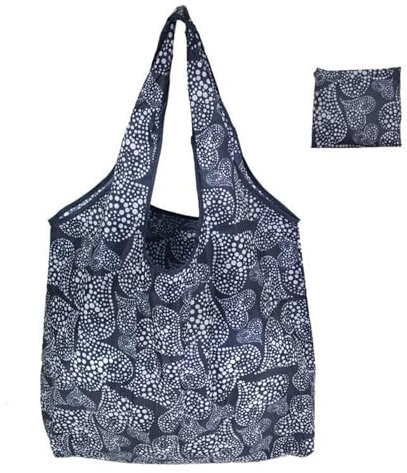 JOERBABU Tasche faltbare, wiederverwendbare Einkaufstasche, stilvolle und praktische Tasche mit großer Kapazität, leicht für Lebensmittel, Marineblau / Weiß, Polyester