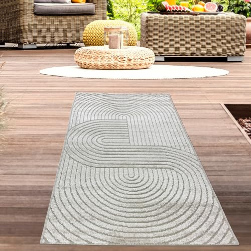 CARPETIA In- & Outdoor Teppich Bogenmuster Beige Wetterfest 80x250 cm | Pflegeleicht, wetterbeständig, strapazierfähig und schadstofffrei, OEKO-TEX geprüft, für beheizte Böden & Außenbereiche