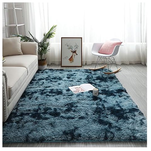 GOUSANG Rechteckiger Teppich 90 x 120 cm Kunstfell Schaffell Imitat Longhair Wolle Bettvorleger Kunstfell Dekofell in Super für Wohnzimmer Schlafzimmer Kinderzimmer, Dunkelblau