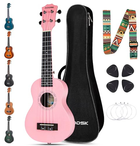 AODSK Concert 23 Inch Ukulele, Starter Kit with Gig Bag, Strap & Picks Pink | Ideal for Classroom, Party, Birthday, Lightweight Body, Smooth Nylon Strings, Perfect for Beginners, Kids, and Holiday Gift