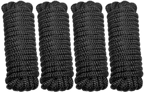 Pyntrax Boat Dock Lines 1/2 x 15' Double Braided Nylon Dock Line, Boat Rope for Docking with 12 Loop, Marine-Grade Premium Docking Ropes for Boats Black 4PCS