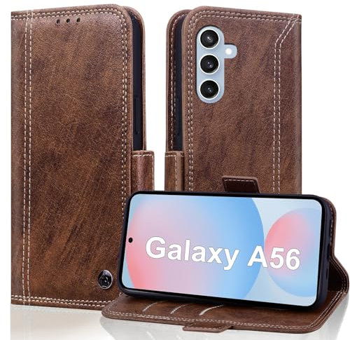 Vkooer Handyhülle für Samsung Galaxy A56 Hülle, Premium Lederhülle Schutzhülle [Klappbar Ständer Kartenfach] [RFID Schutz] Klapphülle für Galaxy A56 Flip Case Wallet Tasche Cover, Braun
