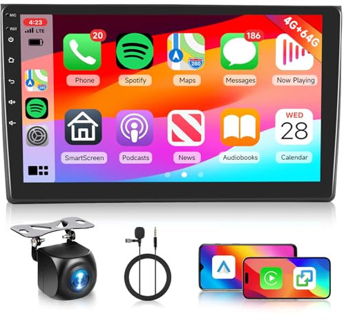 4G+64G Android Autoradio für Audi A4 S4 RS4 B6/B7 8E 2000-2008 mit Wireless Carplay Android Auto, Hodozzy 9 Zoll Touchscreen Autoradio mit Navi, Bluetooth, WiFi, EQ/DSP, FM/RDS Radio, Rückfahrkamera