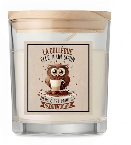 Bougie Collègue Chouette Grain | Candle | Idée Cadeau Original Travail Départ Collègue Retraite Anniversaire Noël