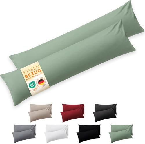 Blumtal Kissenbezug Seitenschläfer - 40 x 145cm, 2 Stück - Oeko-TEX zert. Seitenschläfer Kissenbezüge mit umgeschlagenem Rand extra weich & waschmaschinenfest - Kopfkissen - Bezug Kissen - Grün