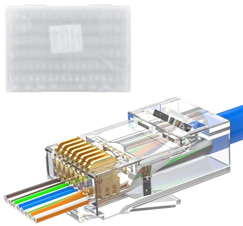 MOGOOD Lot de 50 Connecteurs RJ45 Cat 6, Connecteurs Modulaires Pass Through Cat 6 Ethernet, Connecteurs RJ45 Haute Performance UTP pour Câbles Ethernet 24 AWG