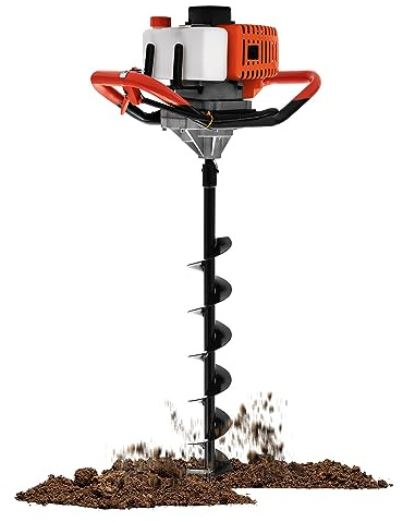 TkkMivcOC Benzin Erdbohrer mit 3 Bohrern (10cm, 15cm, 20cm), 52cc 2-Takt Erdlochbohrer Pfahlbohrer, 7500rpm & 1,98PS, Gartenbohrer für Gärten Landwirtschaft Baumdüngerpfähle