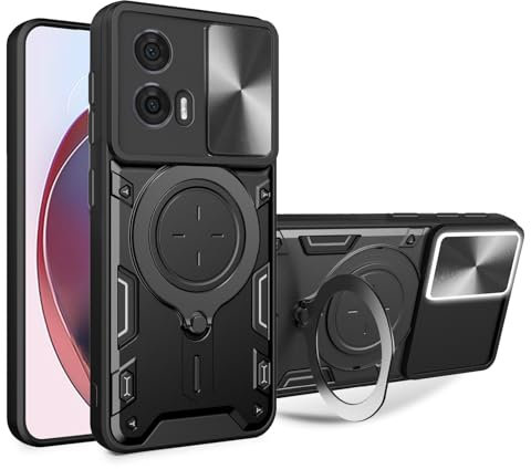 JayModCase For Motorola Moto Edge 50 Fusion Case with Slide Camera Cover & Rotated Ring Kickstand, Military Grade 360° Drop Shockproof Protective Cases for Moto Edge 50 Fusion - Black