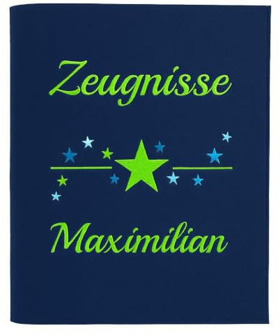Personalisierte Zeugnis Mappe A4 aus Filz | Sternchen| hochwertig bestickt | Schulkind | Geschenk | Schulstart | Zeugnisordner | Jungs und Mädchen