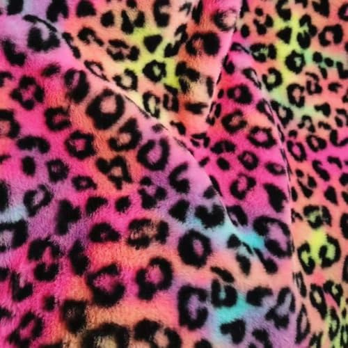 Vayliro 1 Yard Stoff Breit 160cm Kunstfell Stoff,Stoff mit Kaninchenfell-Print Meterware Weicher Fellimitat Stoff Kunstpelz Plüschstoff Dekostoff für DIY Handwerk Nähen Kleidung Kissen,Bunt