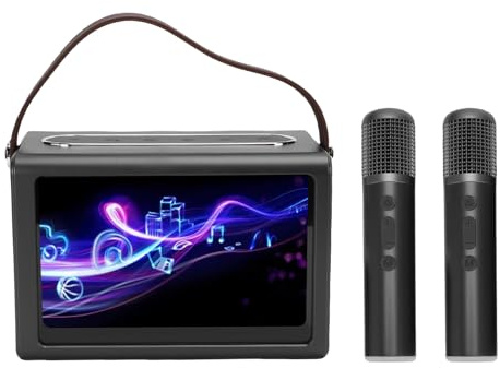 UPALDHOU Máquina de Karaoke con Micrófonos Inalámbricos, Máquina de Canto Portátil con Pantalla de 8 Pulgadas para Fiestas en Casa y Diversión Al Aire Libre