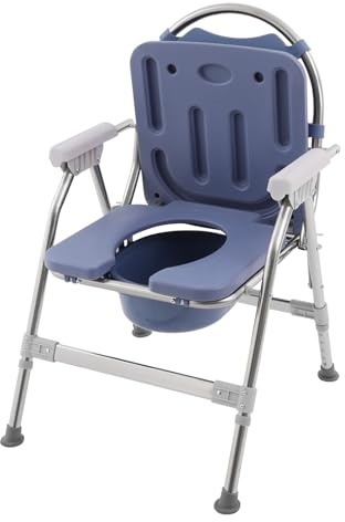 Toilettenstuhl 150kg Tragkraft - 5-fach Höhenverstellbar 86-96cm, Klappbarer Duschstuhl mit Edelstahlrahmen & Abnehmbarer Bettpfanne, Für Senioren & Pflege