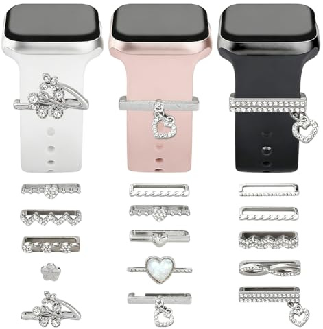 SUPERFINDINGS 15Pcs 3 Style Armband Charm Strass Armband Schlaufen Accessoires für Frauen 38mm 40mm 41mm 42mm 44mm 45mm 49mm Bänder Schmuck Charm DIY Accessoires für Smartwatches Sport Armband