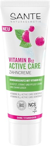 SANTE Naturkosmetik Vitamin B12 Active Care Zahncreme - 75 ml - Zahnpasta mit Fluorid, Xylit & Bio-Salbei - Rundumschutz für Zähne & Zahnfleisch - vegan & ohne Titandioxid (Packung mit 5)
