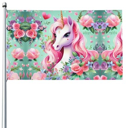 Pinke Einhorn-Flagge, bedruckt, einseitig, 90 x 152 cm, dekorative Flagge für Innen- und Außenbereich (Mast nicht im Lieferumfang enthalten)