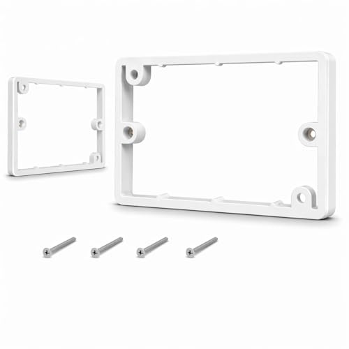 2-Gang Socket Extender 20mm Wall Box Spacer Frame for UK Double Plug Sockets, Electrical Back Box Extension for Tiled, MDF & Panelled Walls (2, White)