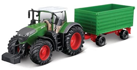 Bburago FARMLAND Fendt 1050 Vario Traktor, grün, Zweiseitenkipper - Bauernhof Modelltraktor Spielzeugtraktor mit Schwungrad-Antrieb, Spielzeugtraktor für Kinder ab 3+ (18-31692)
