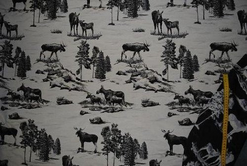 alles-meine.de GmbH 1 m * 1,44 m Stoff REH/Hirsch Jacquard Tiere Wald schwarz Möbelbezug Stoffe