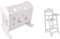 SET OF Dolls White Varnished Rocking Wooden Cradle Cot Bed and Matching High Chair Toy