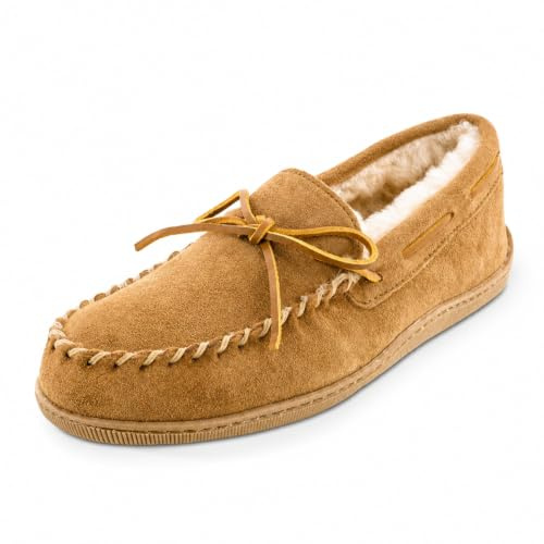 Minnetonka Men's Sheepskin Hardsole Slipper, Tan, 16 M US