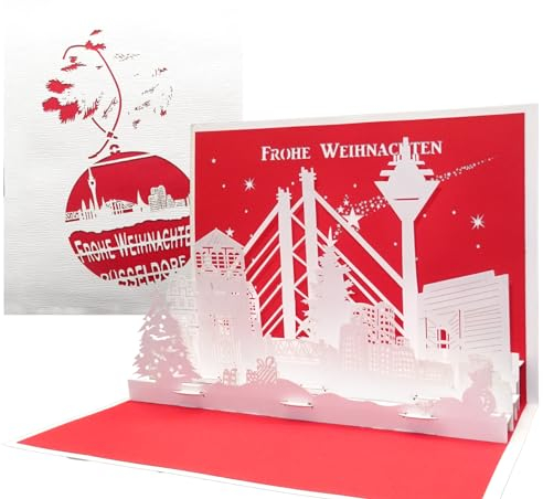 Weihnachtskarte “Düsseldorf – Skyline” - 3D Pop Up Karten - Pop Up Weihnachtskarten - Düsseldorf Panorama Karte, Souvenir Düsseldorf
