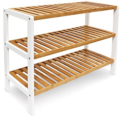 Unibos 3 Tier Shoe Rack - Shoe Storage Organiser, Quick Assembly, Shoe Storage Shelves, 12 Pair of Shoes, 70 x 26 x 55cms, for Closet, Entryway- Natural Bamboo