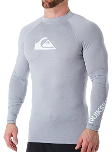 Quiksilver Men's All Time Long Sleeve Rashguard UPF 50 Sun Protection Surf Shirt Rash Guard, Sleet Heather, Large