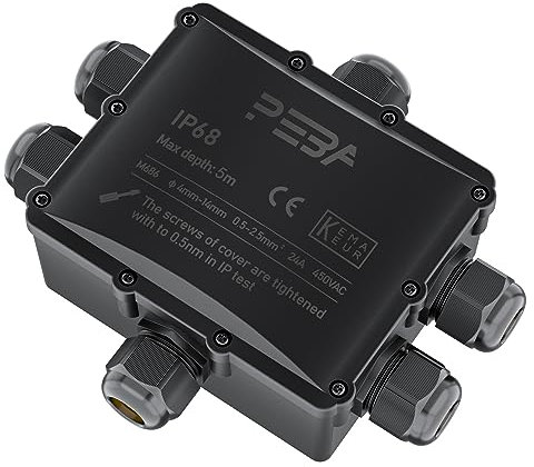 PEBA Wasserdicht Abzweigdose Erdkabel Kabelverbinder IP68 Verteilerdose steckdose aussen verteiler 4 mm-14 mm kabel für außen garten outdoor wasserdichte verbinder box 6-Wege steckdosen Schwarz