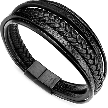 murtoo armband herren,herren Armband,lederarmband herren,herren lederarmband,lederarmband für männer,edelstahl magnetverschluss(19.00, leder schwarz ohne extra Glied)